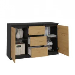 Madia moderna 120 cm con cassetti e ante rovere e antracite MT8