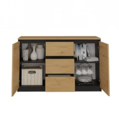 Madia moderna 120 cm con cassetti e ante rovere e antracite MT8