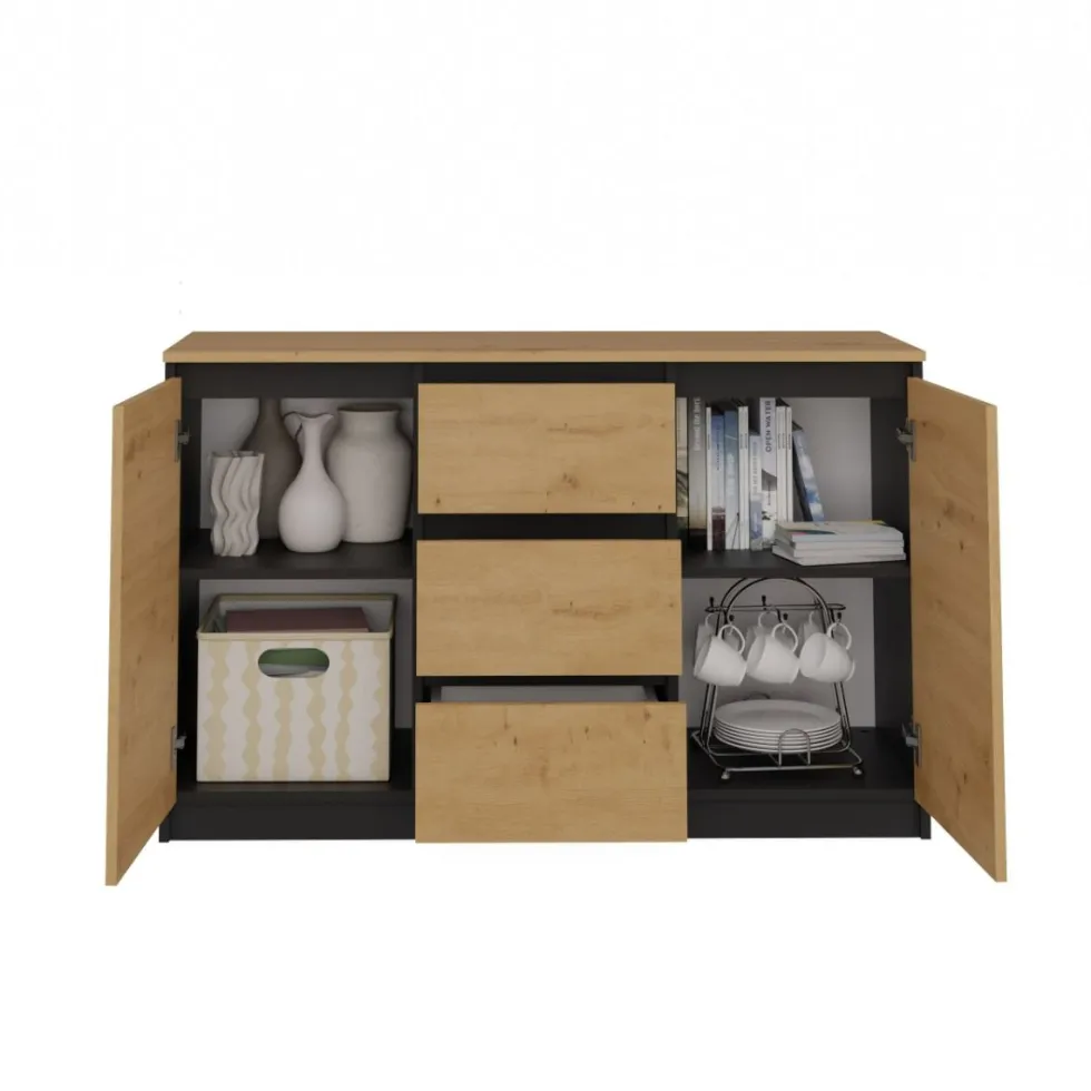 Madia moderna 120 cm con cassetti e ante rovere e antracite MT8