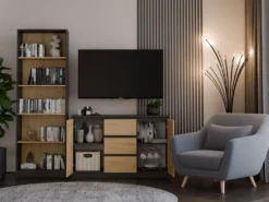 Madia moderna 120 cm con cassetti e ante rovere e antracite MT8