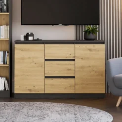 Madia moderna 120 cm con cassetti e ante rovere e antracite MT8