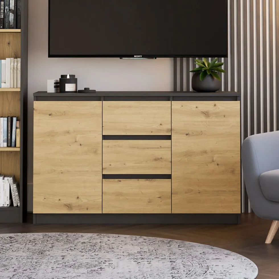 Madia moderna 120 cm con cassetti e ante rovere e antracite MT8
