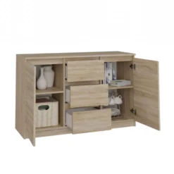 Madia moderna 120 cm con cassetti e ante in rovere chiaro MT8