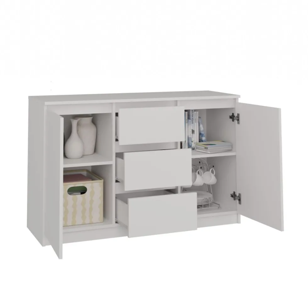 Madia moderna 120 cm con cassetti e ante in bianco opaco MT8
