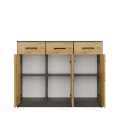 Madia moderna 109 cm per soggiorno con 3 ante e 3 cassetti in rovere e antracite MT14