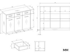 Madia moderna 109 cm per soggiorno con 3 ante e 3 cassetti in rovere e antracite MT14