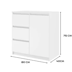 Madia moderna 75 cm per soggiorno con 3 cassetti bianco opaco MT5