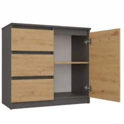 Madia moderna 75 cm per soggiorno con 3 cassetti in rovere e antracite MT5