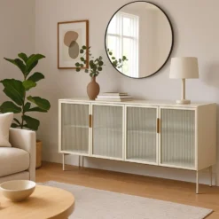 Madia moderna con 4 ante in vetro temperato e luce LED cashmere MALK40