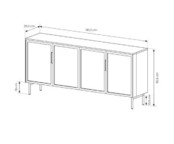 Madia moderna con 4 ante in vetro temperato e luce LED quercia scura e nero MALK40