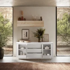 Madia moderna con 3 cassetti 184x80 cm bianco opaco ML55