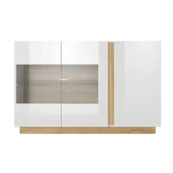 Madia moderna con vetrina 138x90 bianca con dettagli rovere MALK1