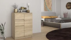 Madia moderna da soggiorno 70X97 a 2 ante e 2 cassetti rovere chiaro MT7