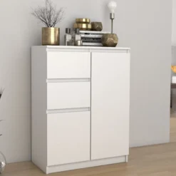 Madia moderna da soggiorno 70X97 a 2 ante e 2 cassetti bianca MT7