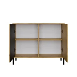 Madia moderna lamellata per soggiorno 103,5 cm con ante tip-on rovere e nero MT4