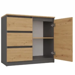 Madia moderna soggiorno 200 cm con 3 ante e 6 cassetti rovere antracite MT3