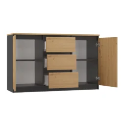 Madia moderna soggiorno 200 cm con 3 ante e 6 cassetti rovere antracite MT3