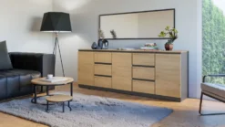 Madia moderna soggiorno 200 cm con 3 ante e 6 cassetti rovere antracite MT3