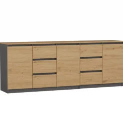 Madia moderna soggiorno 200 cm con 3 ante e 6 cassetti rovere antracite MT3