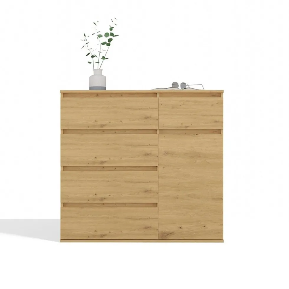 Madia moderna 100x93 cm con 1 anta e 5 cassetti rovere MT6