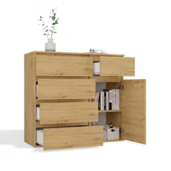 Madia moderna 100x93 cm con 1 anta e 5 cassetti rovere MT6