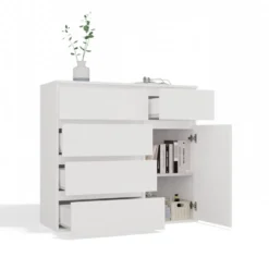 Madia moderna 100x93 cm con 1 anta e 5 cassetti bianca MT6