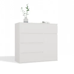 Madia moderna 100x93 cm con 1 anta e 5 cassetti bianca MT6