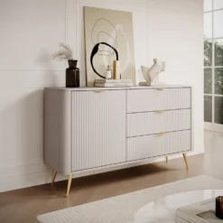 Madia moderna 138x81cm con 1 anta e 3 cassetti beige MALK19