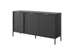 Madia moderna 153x81cm con 3 ante antracite con dettagli oro MALK12
