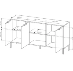 Madia moderna 153x81cm con 3 ante antracite con dettagli oro MALK12
