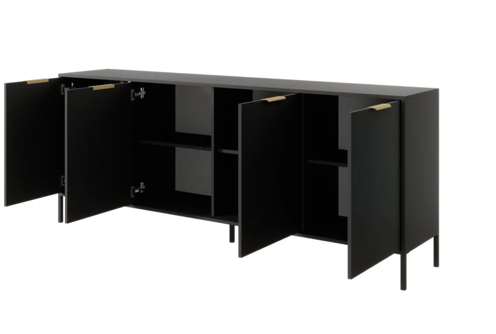 Madia moderna 203x81cm con 4 ante antracite con dettagli oro MALK13