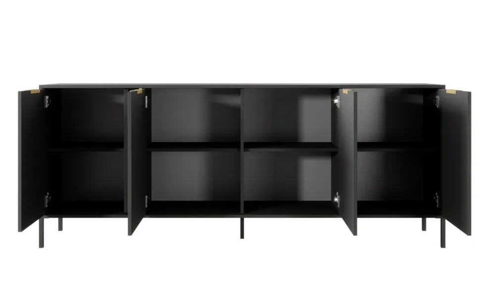 Madia moderna 203x81cm con 4 ante antracite con dettagli oro MALK13