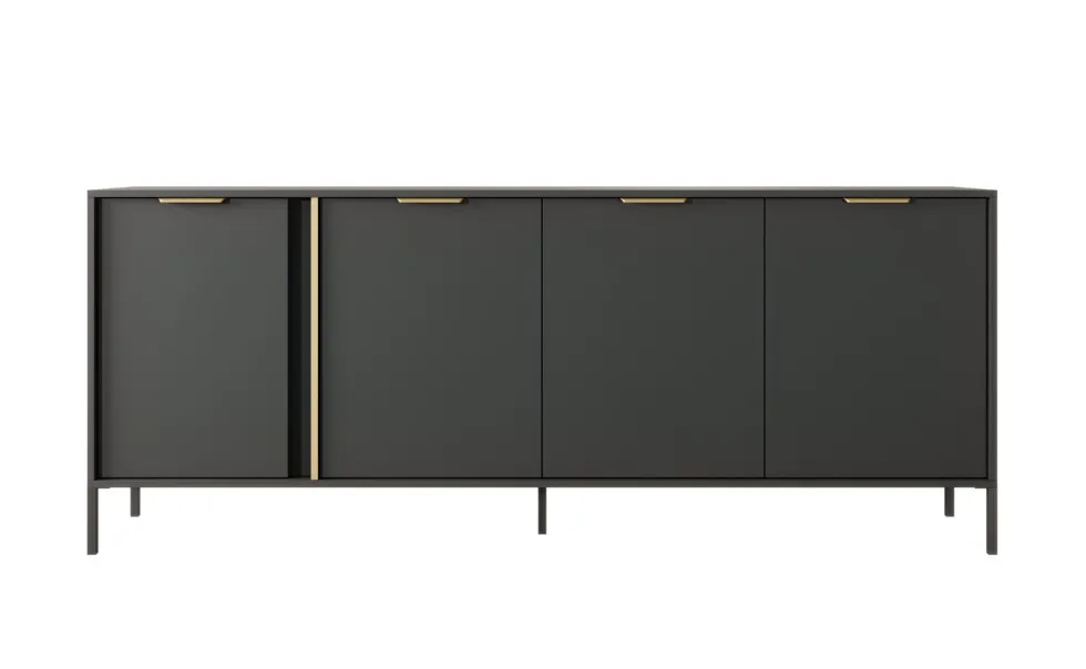 Madia moderna 203x81cm con 4 ante antracite con dettagli oro MALK13