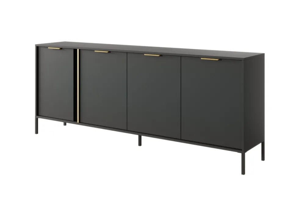 Madia moderna 203x81cm con 4 ante antracite con dettagli oro MALK13