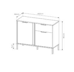 Madia moderna 103x81cm con 2 ante e 1 cassetto antracite con dettagli oro MALK14