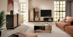 Madia moderna 165x82cm con 2 ante e 3 cassetti marrone e nero MALK25