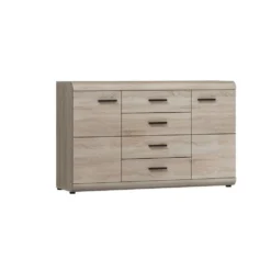 Madia moderna 138x87cm con 2 ante e 4 cassetti rovere chiaro MALK23