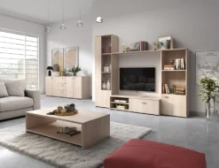 Madia moderna 180x74cm con 4 ante e 3 cassetti rovere chiaro MALK10