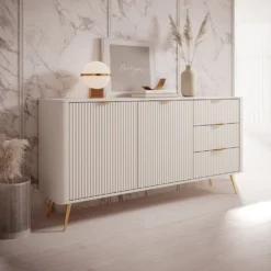 Madia moderna 163x81cm con 2 ante e 3 cassetti beige MALK18