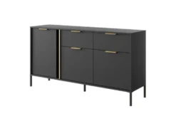 Madia moderna 153x81cm con 3 ante e 2 cassetti antracite con dettagli oro MALK11