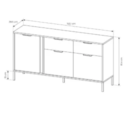 Madia moderna 153x81cm con 3 ante e 2 cassetti antracite con dettagli oro MALK11