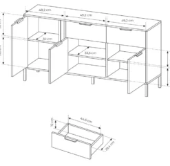 Madia moderna 153x81cm con 3 ante e 2 cassetti antracite con dettagli oro MALK11