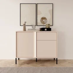 Madia moderna 103x81cm con luce LED 2 ante e 1 cassetto beige MALK8