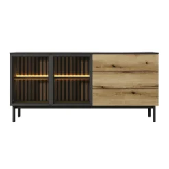 Madia moderna 180x85cm con luci LED 2 ante e 3 cassetti marrone e nero MALK16