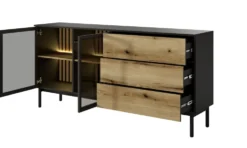 Madia moderna 180x85cm con luci LED 2 ante e 3 cassetti marrone e nero MALK16
