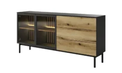 Madia moderna 180x85cm con luci LED 2 ante e 3 cassetti marrone e nero MALK16