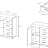 Madia moderna 80x87cm con un’ anta e 4 cassetti rovere chiaro MALK24