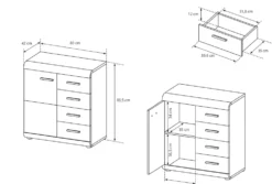 Madia moderna 80x87cm con un’ anta e 4 cassetti rovere chiaro MALK24