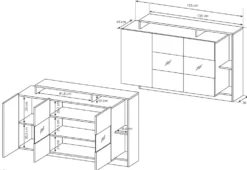 Madia moderna 155x93 con 3 ante antracite e rovere MALK5