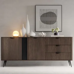 Madia moderna 195,2x81,2 con 2 ante e 3 cassetti in quercia scuro MALK48